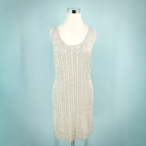 Ralph Lauren Black Label Size Large L Silver Gray Metallic Cable Knit Silk Dress